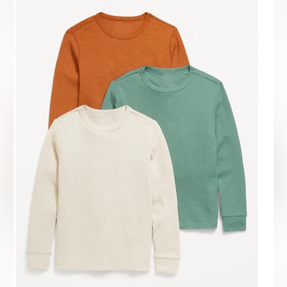 Old Navy Kids Long Sleeve Thermal Knit Tees - Rust, Sage, and Ivory - Little Boy